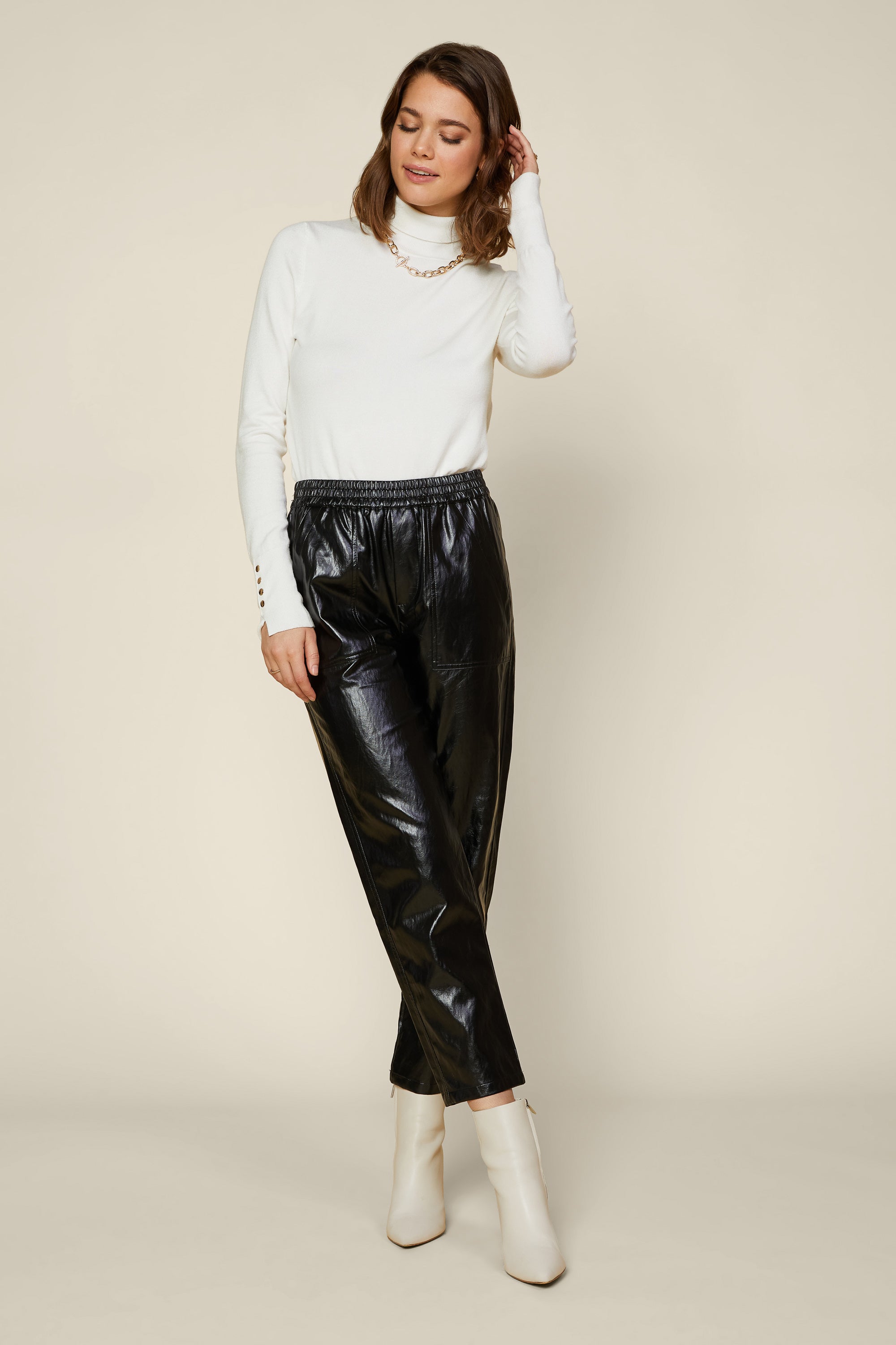 ASOS DESIGN faux leather look straight leg trousers in black | ASOS